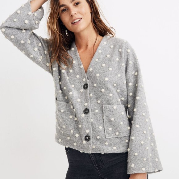 Madewell Sweaters - MADEWELL Texture & Thread Boxy Bobble Cardigan Gray Cream {D54}